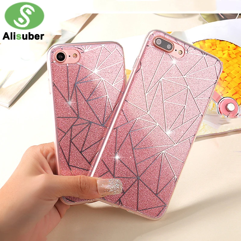 Alisuber Luxury Glitter Soft TPU Phone Case For iPhone 7 8 Plus Transparent Lozenge Pattern Back Cover iphone |