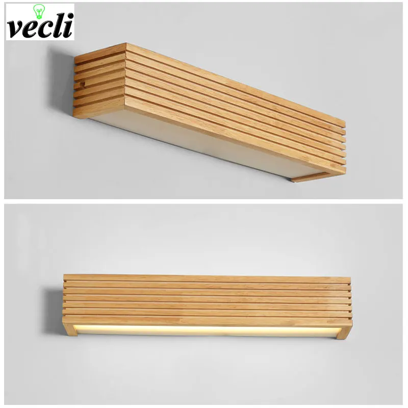 Modern Japanese Style Wall Lamps Led Wooden Lights Bedroom Bedside Lamp Bathroom Mirror Wall Sconce Home Light Fixtures