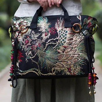 

2015 embroidered chinese phoenix bags Gorgeous bohemian handmade embroidery ethnic Thailand handbag shoulder messenger large bag