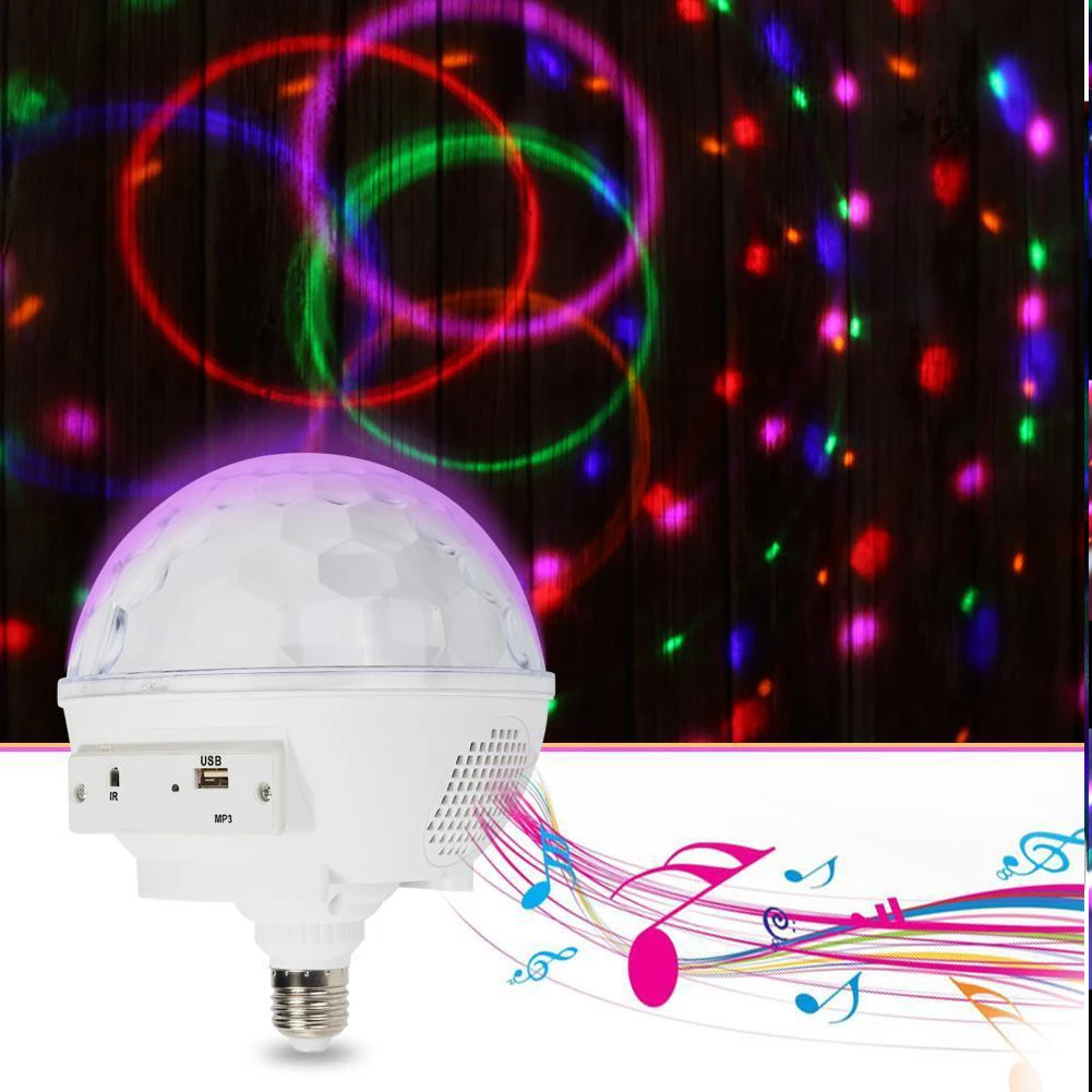 

USB E27 Disco RGB Rotating Small Home Crystal Magic Ball Sound Control Party Atmosphere Bluetooth Stage Light Bedroom Led DJ