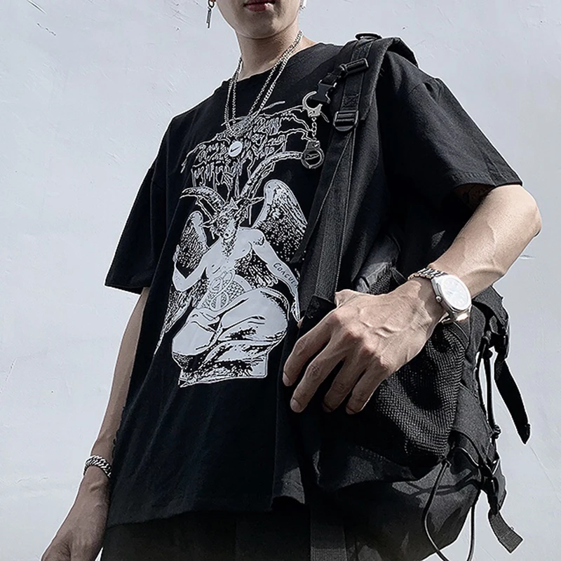 

Focal20 Harajuku Dark Devil Women T Shirt Casual Loose Summer Women Tops Short Sleeve Crew Neck Lady T-shirts Top Tees