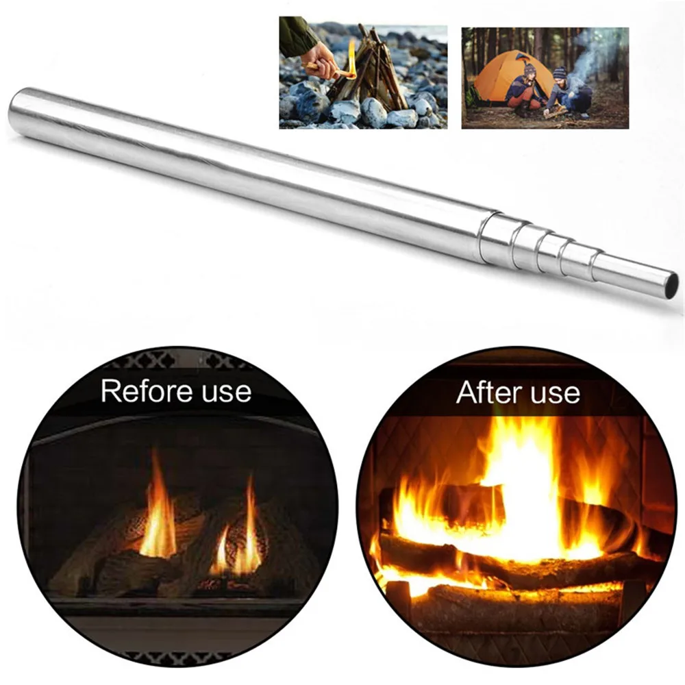 Outdoor Pocket Folding Stainless Steel Blow Fire Tube Retractable Blowp NIGH Outdoor Pocket Folding Stainless Steel Blow Fire Tube Retractable Blowp NIGH