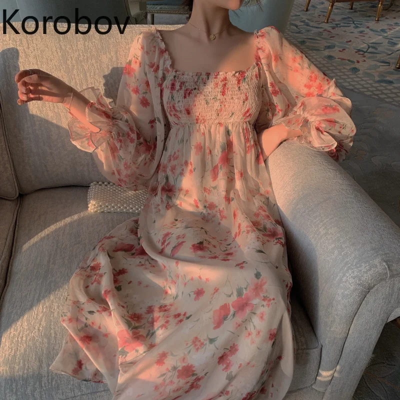 Korobov/летнее модное платье с цветочным принтом в Корейском стиле Милые шифоновые