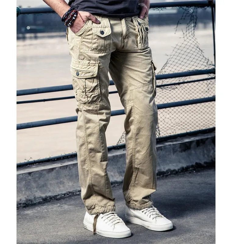 

New Mens Military Cargo Pants Solid Khaki Breathable Summer Large Size Multi Pocket Long Trouser HOT Sale Spliced Pantalon Homme