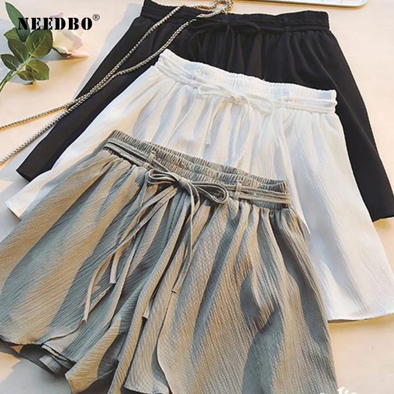 

NEEDBO Women Shorts Skirts High Waist Casual Plus Size Shorts Women Office Ladies Summer Shorts Elastic Waist Wide Leg Shorts