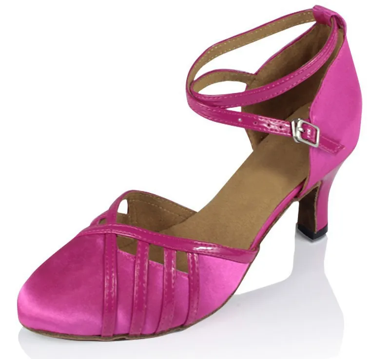 WUXIJIAO розовый атлас латинские/Современная танцевальная обувь женские мягкие подошва квадратный танцевальная обувь Для женщин Бальные