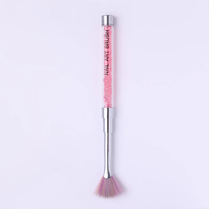 Веерная кисть для чистки ногтей, градиентные розовые стразы, ручка для удаления пыли, блеск, средство для снятия пудры, ручка для маникюра, инструменты для дизайна ногтей