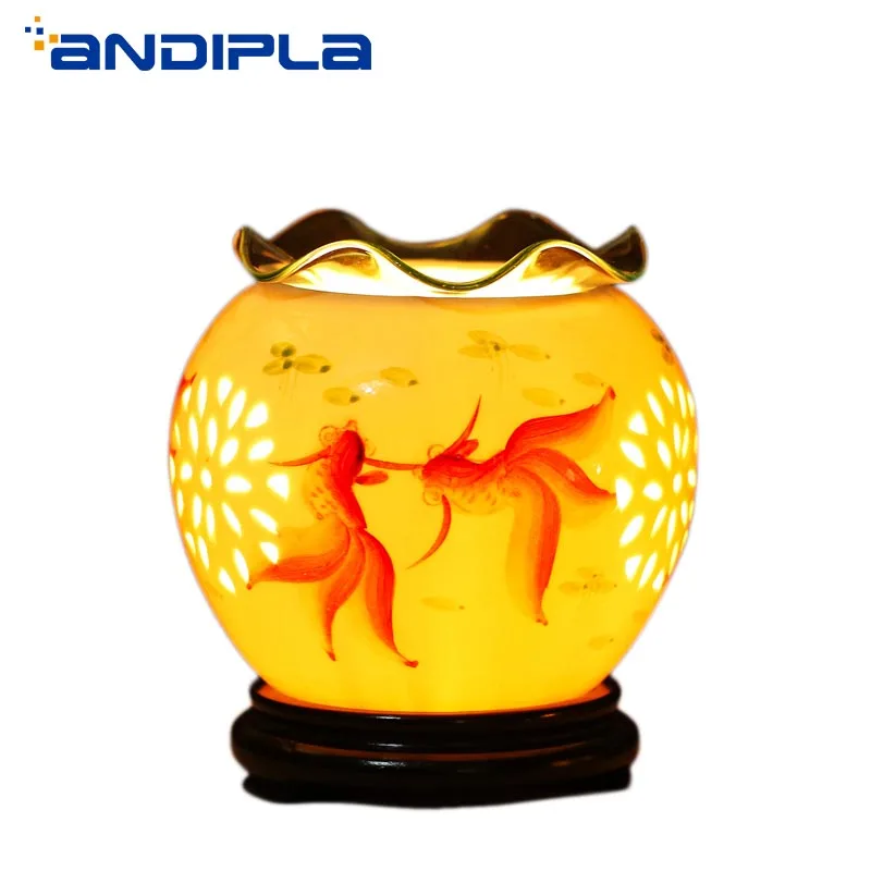 220V Ceramic Aroma Lamp Electric Dimming Oil Burner Goldfish Incense Burners Home Essential Oil Diffuser Romantic Fragrance Lamp