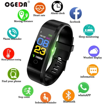 

Smart Watch Men Bluetooth LED Heart Rate Blood Pressure Pedometer Sports Wristband Fitness Women For IOS Android 2019 OGEDA