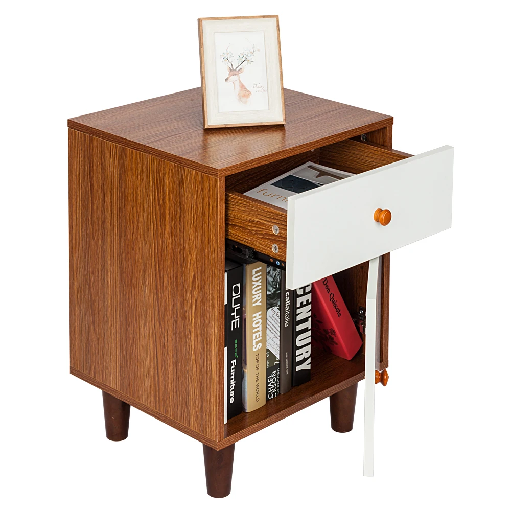 Density Board Night Stands with Drawer White Table Bedside Shelf Drawer Bedroom Furniture Storage for Living Room (3)