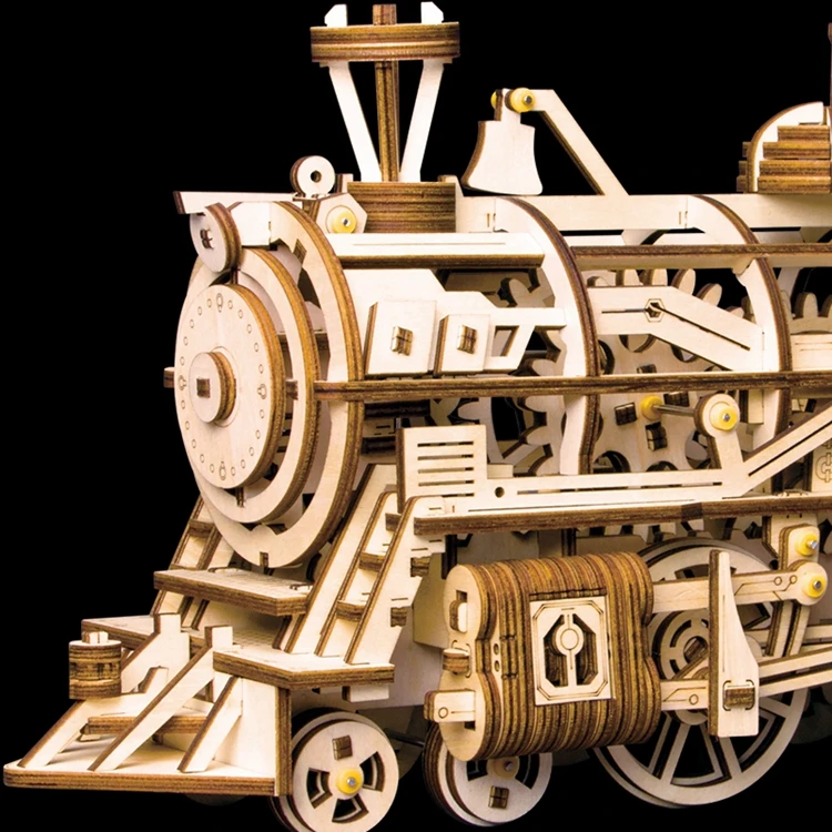 Robud DIY подвижный локомотив по Заводной деревянной Модели Строительные наборы Сборка игрушки подарок для мальчиков и девочек LK701 для