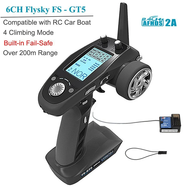 

Flysky FS-GT5 6CH RC Transmitter with FS BS6 Receiver 2.4Ghz AFHDS 2A Protocol Transmitter and Receiver for DIY RC Drone RC Car