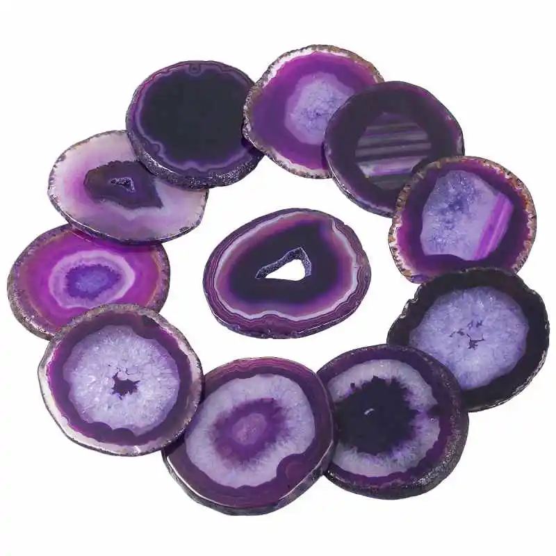 TUMBEELLUWA 1 лот(10 шт.) агатовый светильник кусочки стола, целебный Кристалл геодный Камень Плиты карты, украшение дома ювелирных изделий 1,"-2" - Цвет: Purple