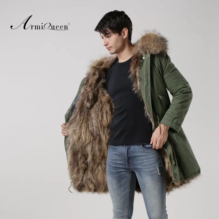 2016 Real Fox fur Male thick warm winter Windproof coat Green Shell coat raccoon dog fur collar coat
