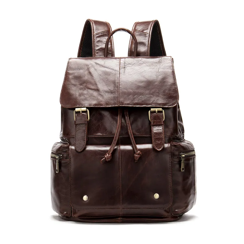 

Nesitu High Quality Vintage Coffee Brown Genuine Crazy Horse Leather Women Men's Backpack Female Male Travel Bags M8507