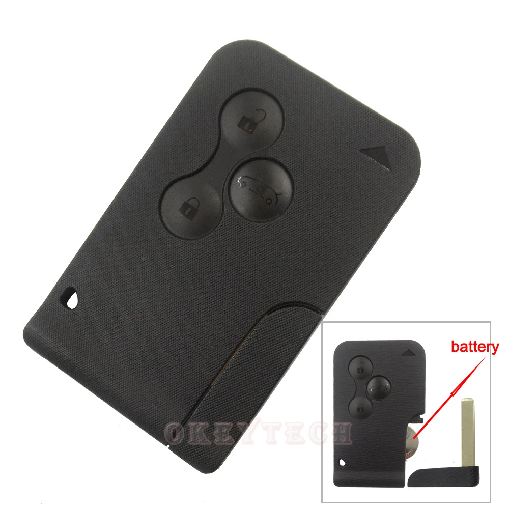 OkeyTech Car Remote Key for Renault Megane Smart Key Card 3 Button Insert Blade 433MHZ ID46 Chip Replacement Key Smart Card Case