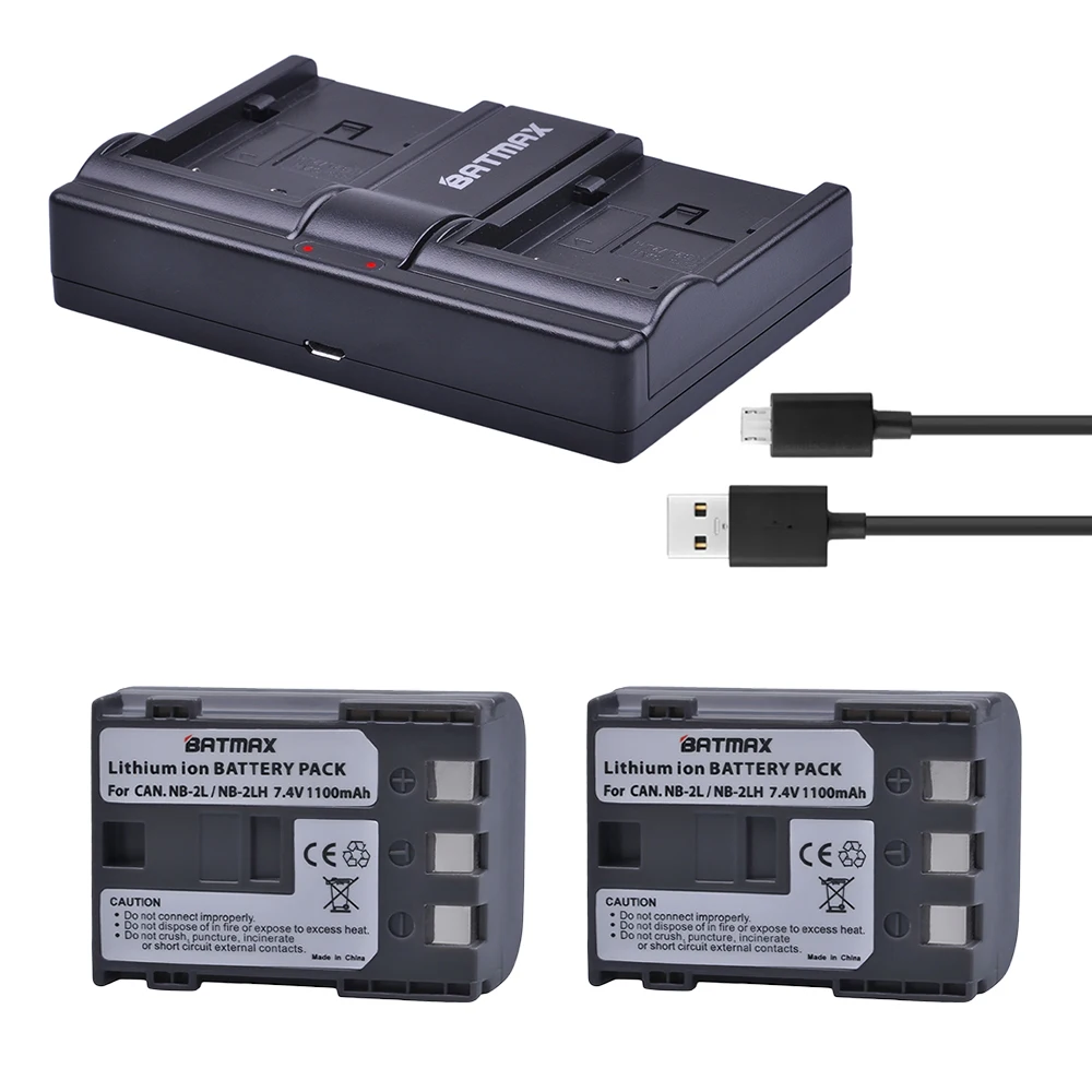 Batmax 2Pcs Nb-2L Nb 2L Nb2L Nb-2Lh Batteria + Dual Usb Caricabatteria Per Canon Eos 400D S80 S70 S50 S60 350D G7