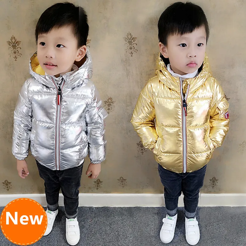 

2018 New Space Silver Winter Jackets for Boys Warm Coat Kids Clothes Snowsuit Outerwear & Coats Fashion Golden Hooded Jacket