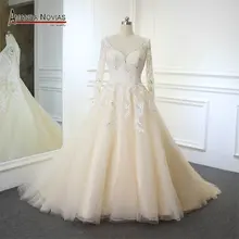 Vestidos de noiva цвет шампанского ТРАПЕЦИЕВИДНОЕ свадебное платье с отверстием на спине
