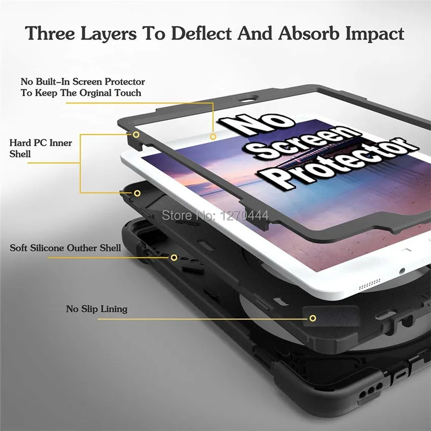Для samsung Galaxy Tab S2 9,7 SM-T810 T811 T813 T815 T819 PC+ силиконовый Жесткий чехол 360 Поворотная подставка, ручной ремешок и шейный ремень