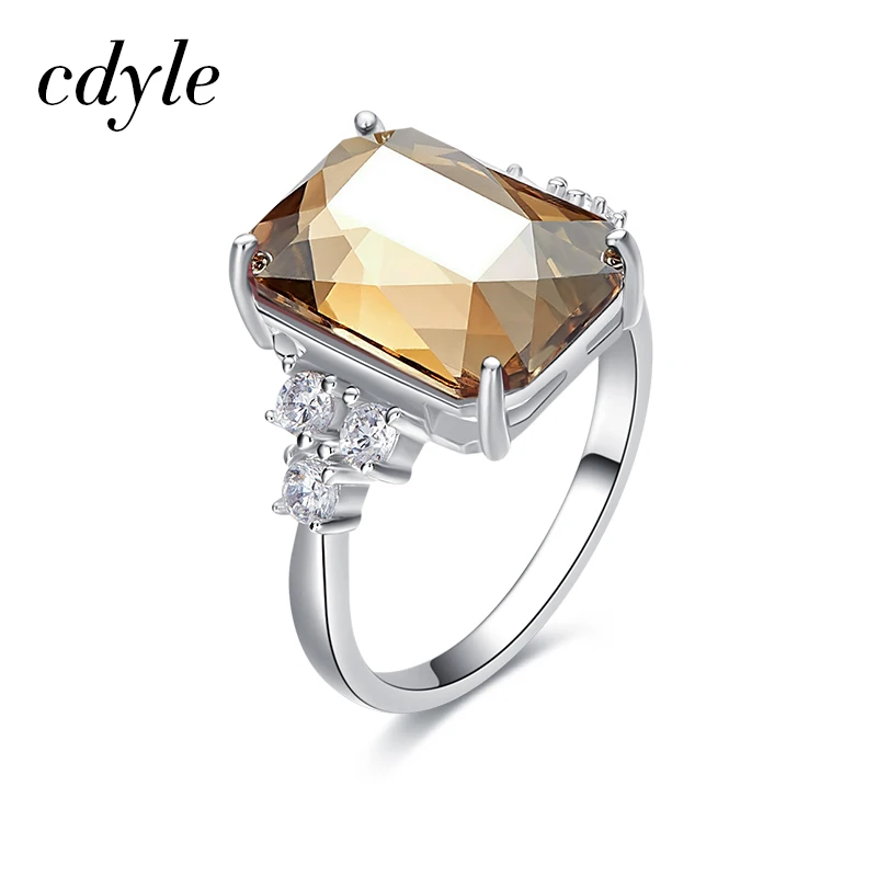 

Cdyle Square Crystals from Swarovski Wedding Silver 925 Sterling Ring for Women Luxury Ladies Female Party Jewelry New Year Gift