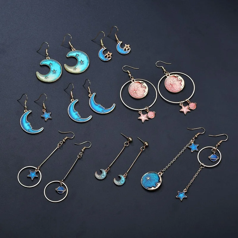 

8 Styles Creative Irregular Earrings For Women Fashion Alloy Star Moon Universe Hollow Dangle Earrings Female Popular Jewelry