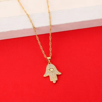 

Newest Hamsa Hand Heart Pendant Necklace Women 24K Gold Color Filled Pendant Jewelry