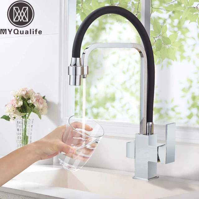 Special Price Bright Chrome Kitchen Faucet 3 way Drinking Water Cranes Hot&Cold Mixer Water Tap Dual Handle Chrome Pure Water Faucets