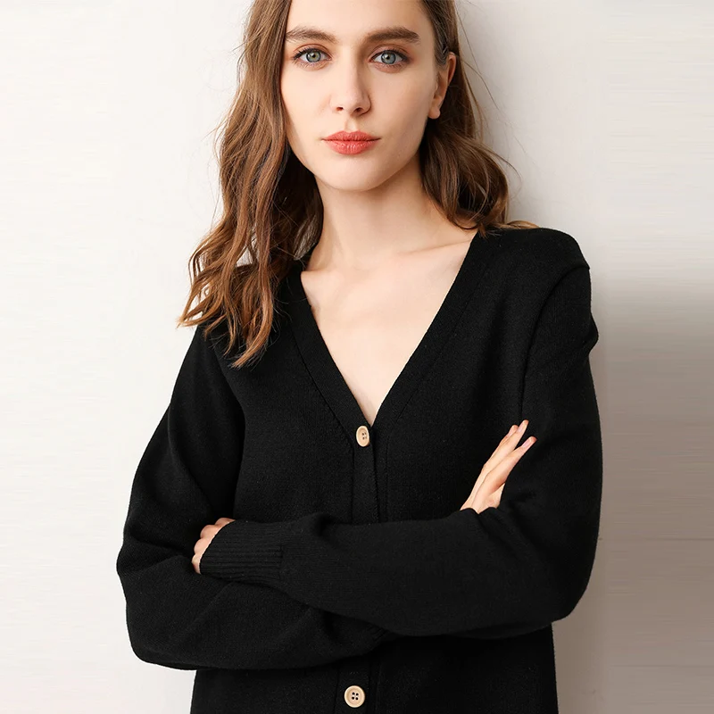 ZEHANGSEA2019 spring wild new fashion wool knit cardigan V-neck women's long shirt simple large size quality cardigan-Shipping