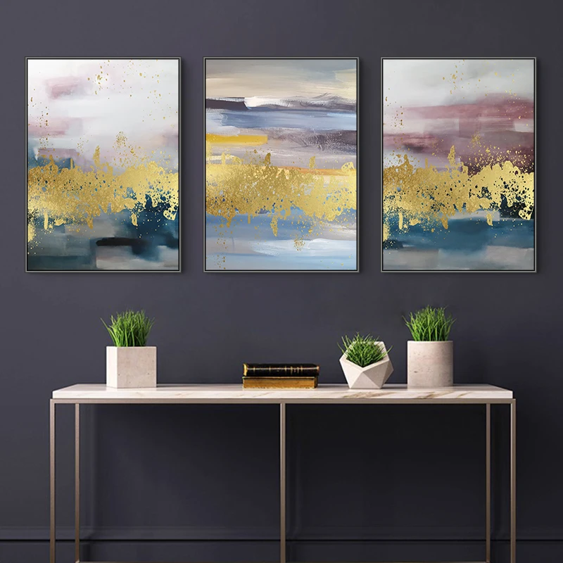 Nordic Golden Abstract Wall Art Canvas Poster and Print Painting Landscape Decorative Modren for Living Room | Дом и сад