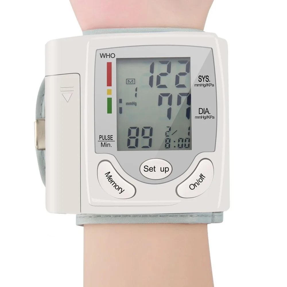 

Blood Pressure Monitor Automatic Digital LCD Display Wrist Heart Beat Rate Pulse Meter Measure White Convenient Carry