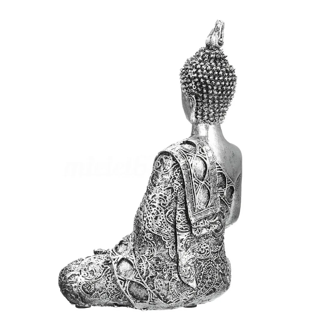 Thai Buddha Figur sitzend silber Kerzenhalter Buddhismus Meditation Feng Shui 