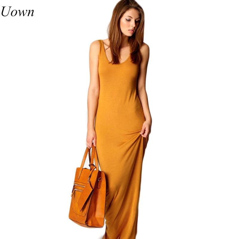 

Doyerl Summer Sexy Women Long Dress Slim Tank Dress Solid Round Neck Sleeveless Ankle Length Casual Basic Maxi Dress for Ladies