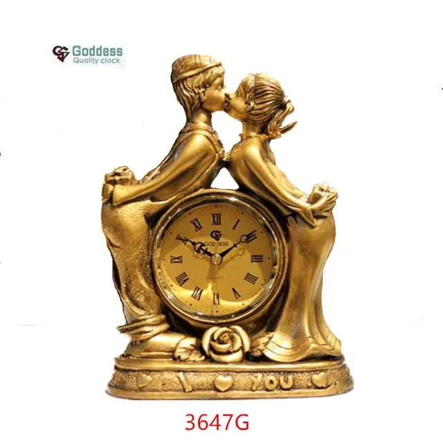 Aliexpress Lively Resin Crafts Desktop Clock Lively Resin Crafts Desktop Clock European Style Golden Wedding Decoration Desk Clocks Silent Movement Home