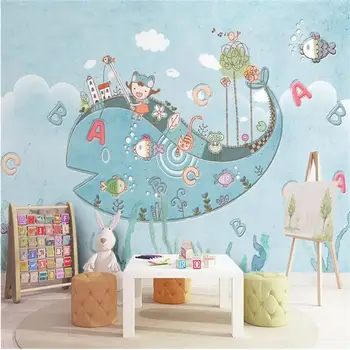 

3d photo wallpaper custom mural living room kids sea animal whale painting sofa TV background non-woven wallpaper for walls 3d