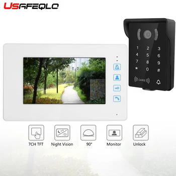 

USAFEQLO 7 Inch Color LCD Video Door Phone Intercom System Door Release Unlock Color Doorbell Camera 700TVL Night Vision