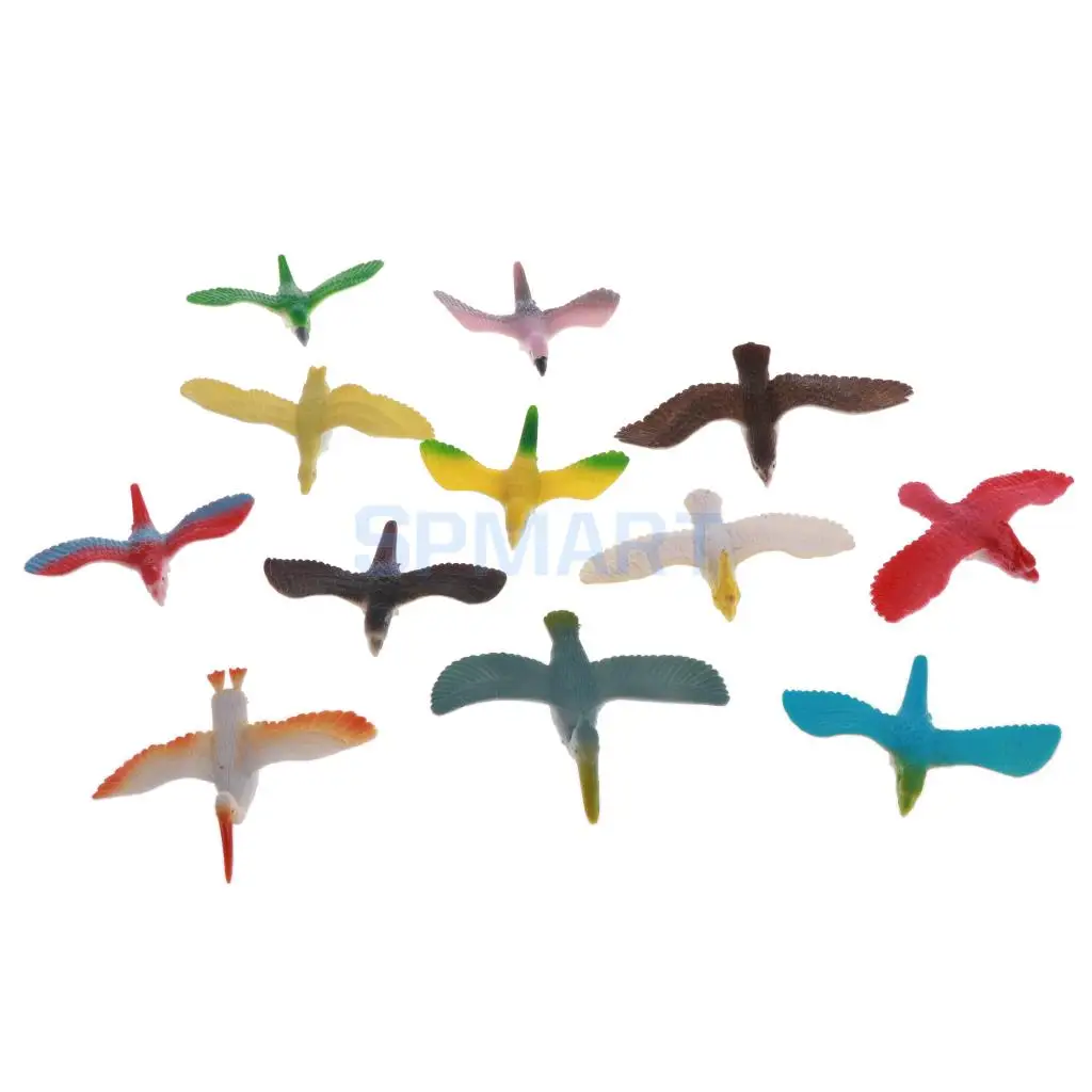 Pack of 12 Plastic Flying Birds Animal Figures Kids Toys Collectible