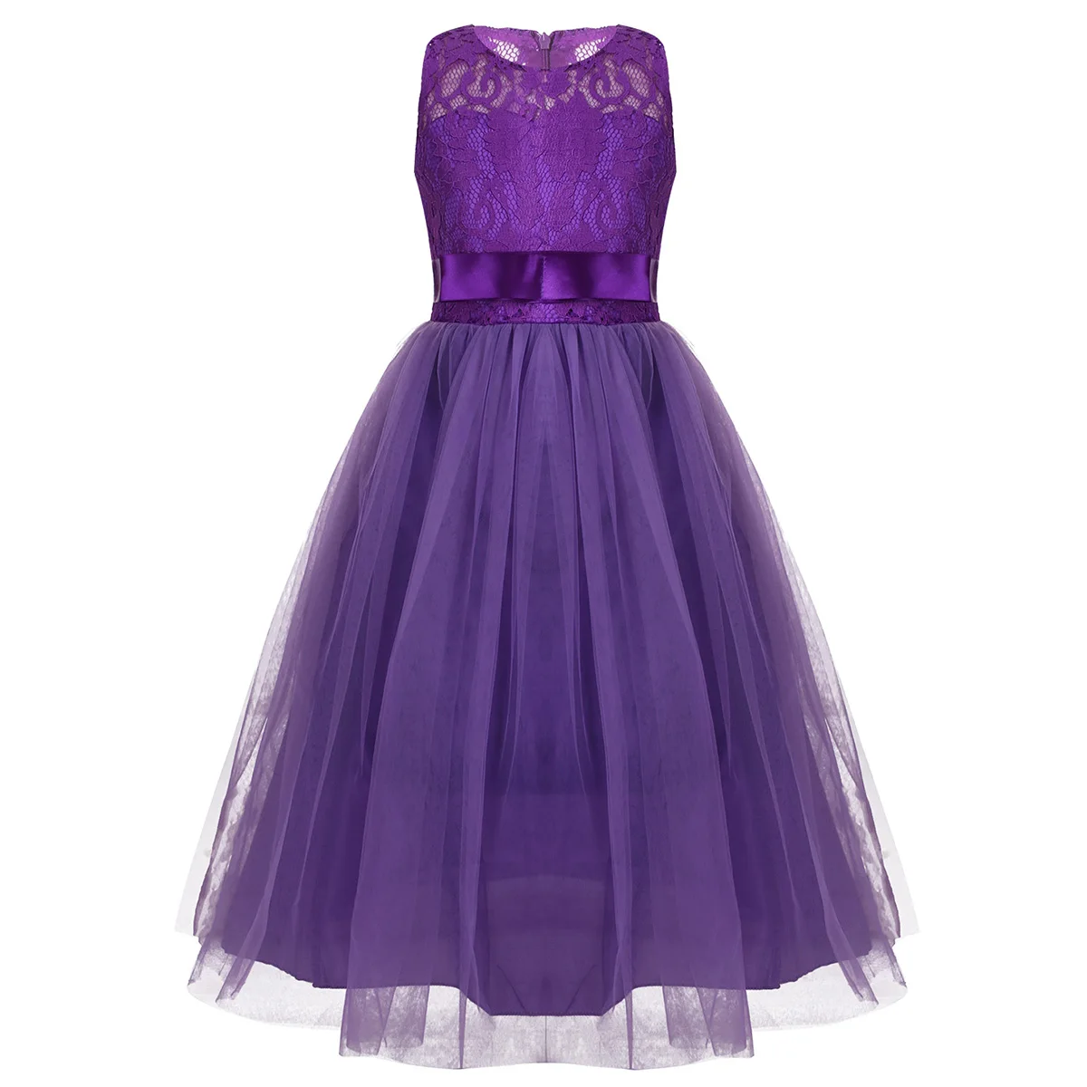 Элегантное летнее кружевное платье для девочек длинные вечерние платья из тюля для девочек-подростков Детские платья для девочек, свадебные торжественные платья принцессы - Цвет: Purple