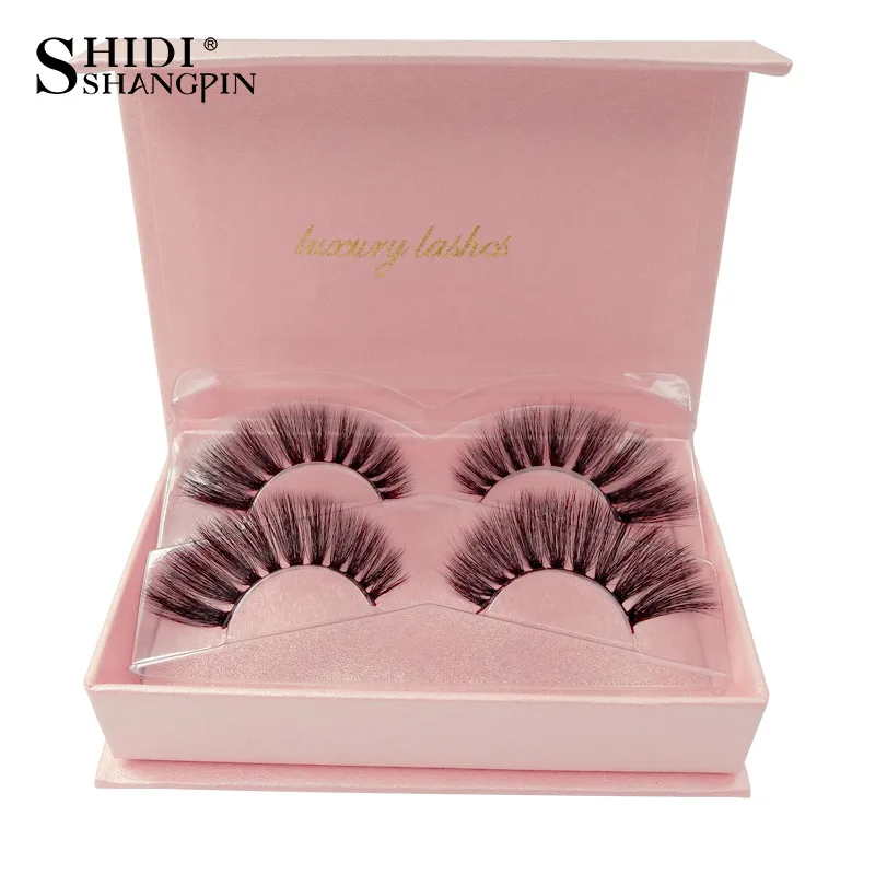 

SHIDISHANGPIN 2 pairs long false eyelashes hand made makeup strip 3d mink lashes wispy fake eye lashes winged mink eyelashes