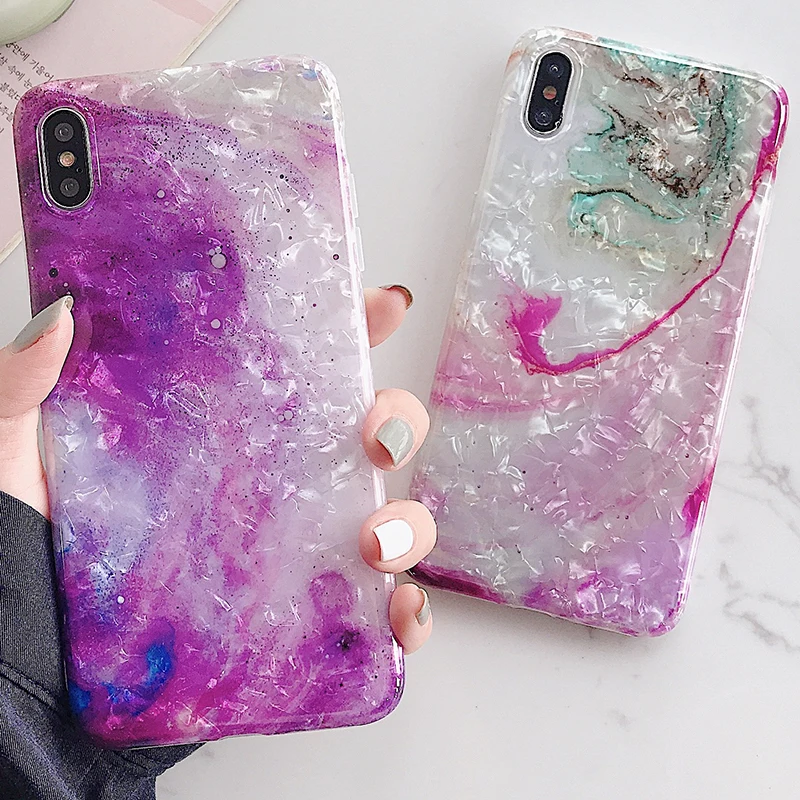 

Seashell Soft TPU Case For iPhone 7 8 6 6s Plus 7Plus 8Plus X XS MAX XR Colorful starry sky pattern Phone Case For iPhone 6sPlus