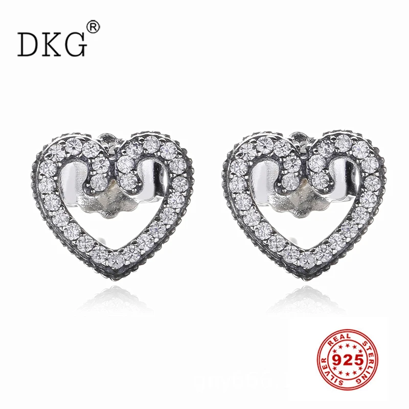 

Authentic 100% 925 Sterling Silver Heart Swirls Earring Studs with Clean CZ Stud Earrings for Women Wedding Gift DIY Jewelry