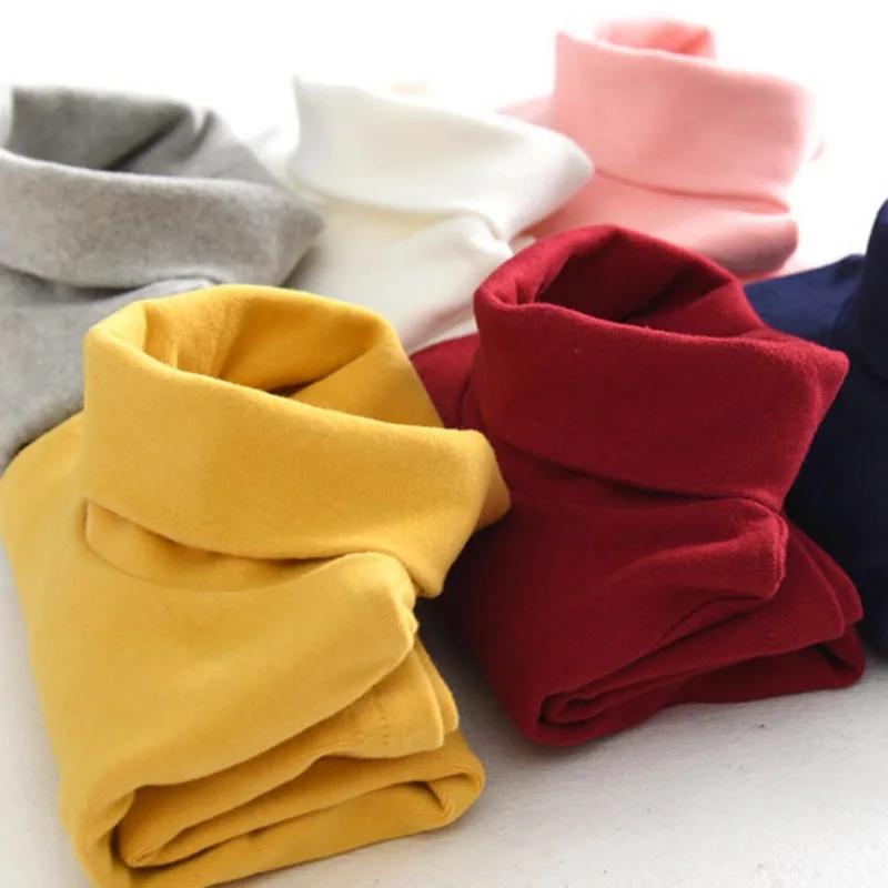 Candy Color Girls Clothes Kids Turtleneck T-shirt Fall Winter Solid Casual Pullover Cotton Clothes