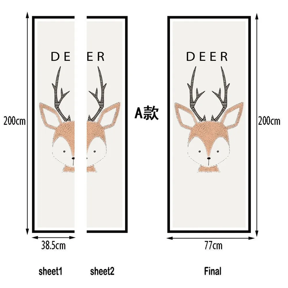 77x200 см 3D Животные Олень и лиса двери наклейки для детей спальня ПВХ самоклеющиеся обои домашний декор DIY водоотталкивающие обои наклейка