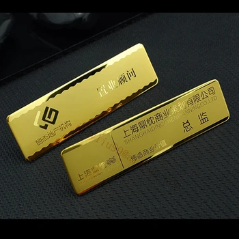 

10pcs customized gold name tag personalized employee name badge rectangle shape laser engarved magnetic or pin id badge
