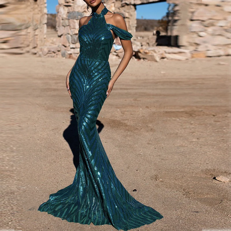 

Elegant Green Sexy Backless Fashion Sequin Women Maxi Dress 2019 Newest Bandage Bodycon Dress Party Dress For Women Wholesale