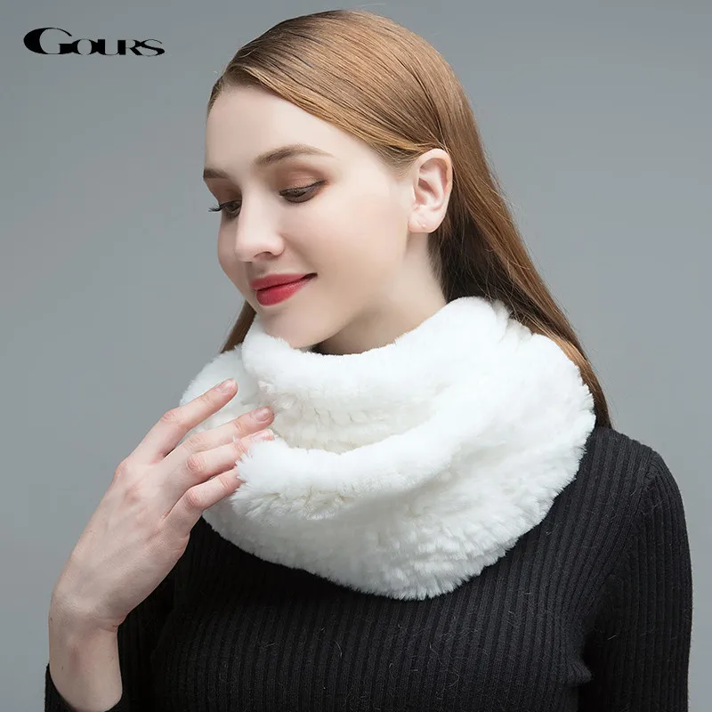 

Gours Women's Real Fur Scarf High Quality Natural Rex Rabbit Fur Scarves Big Ring Thick Warm Winter Fashion New Arrivel GLWJ022