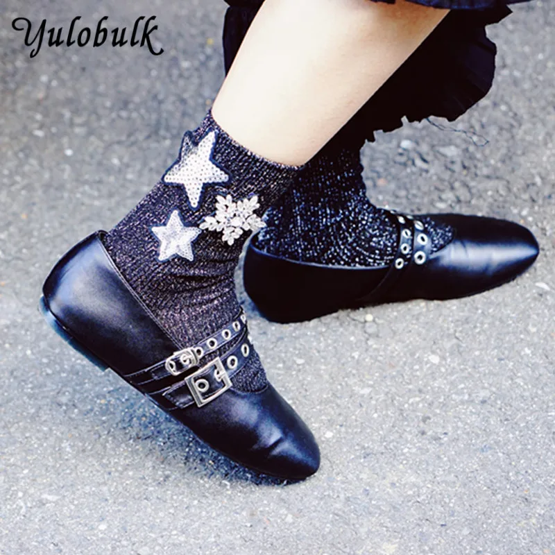 Женские блестящие носки Sox Sokken модные серебристые со стразами в Корейском стиле