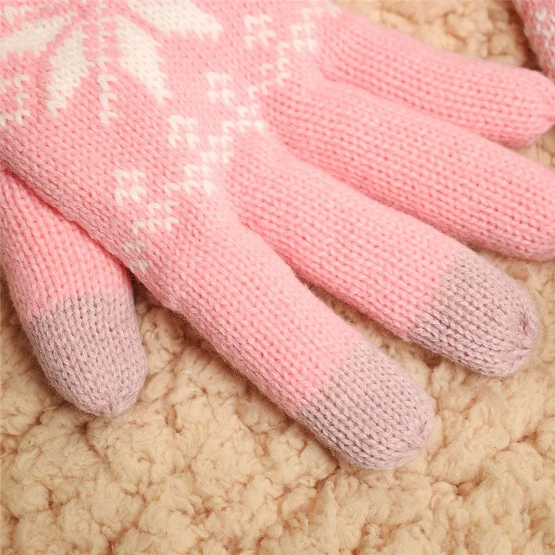 Вязаные флисовые теплые зимние женские перчатки высокого качества снежинка полный палец Сенсорный экран варежки легкий дизайн для