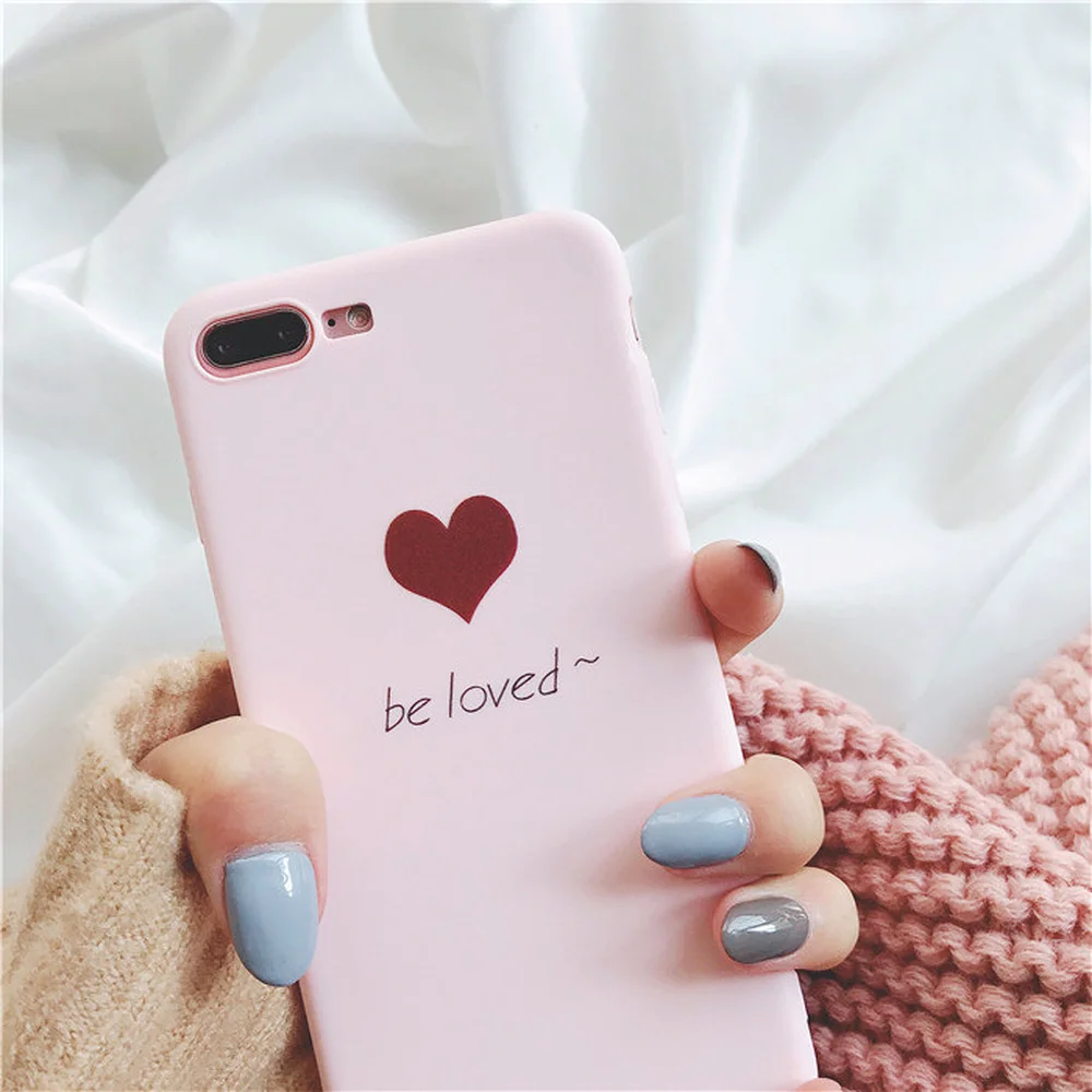 Simple Pink Love Phone Case for Iphone6 6s Cover IPhone7 7plus/8/8plus/X Soft Shell Set Lovely Cases Iphone 8 Plus Girls |