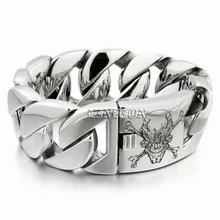 Огромный тяжелый с глубокой лазерной гравировкой пиратский череп 316L нержавеющая сталь мужские для мальчиков байкер рок панк панцирная ссылка браслет 5C104